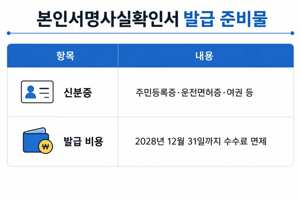 본인서명사실확인서 발급 준비물