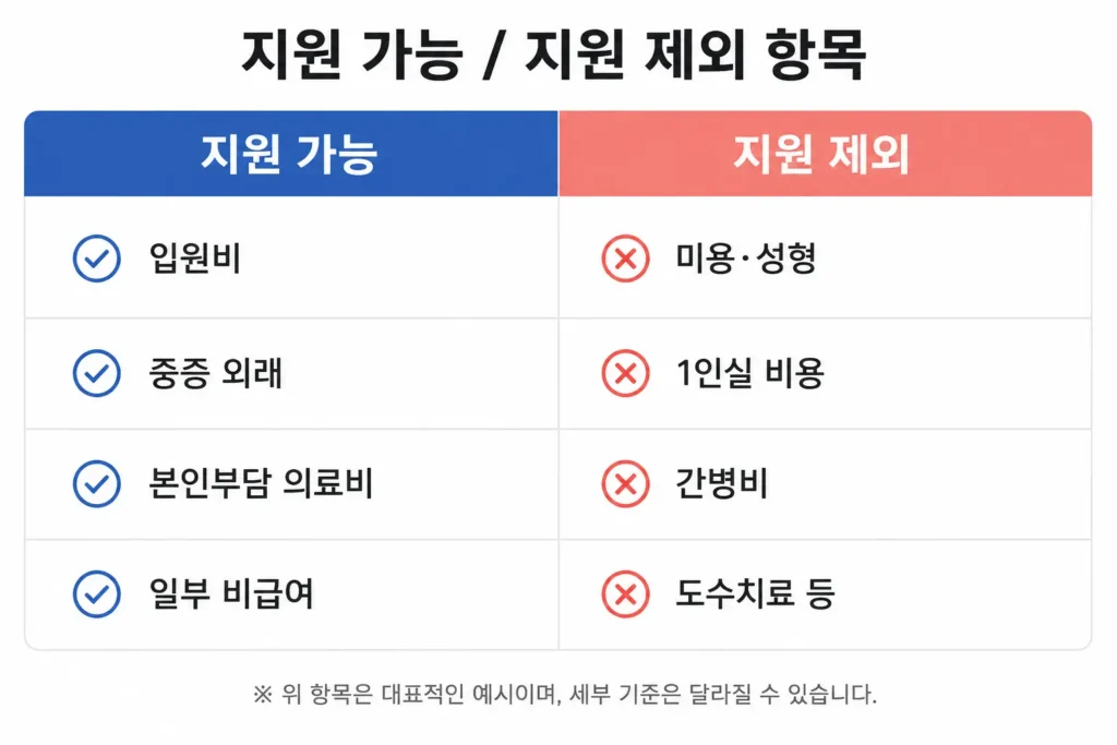 재난적 의료비 지원사업 지원 가능 항목