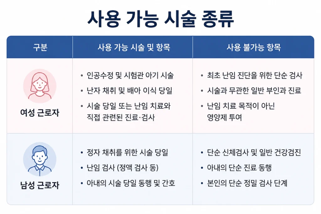 난임치료휴가 요약 사용 가능 시술 종류