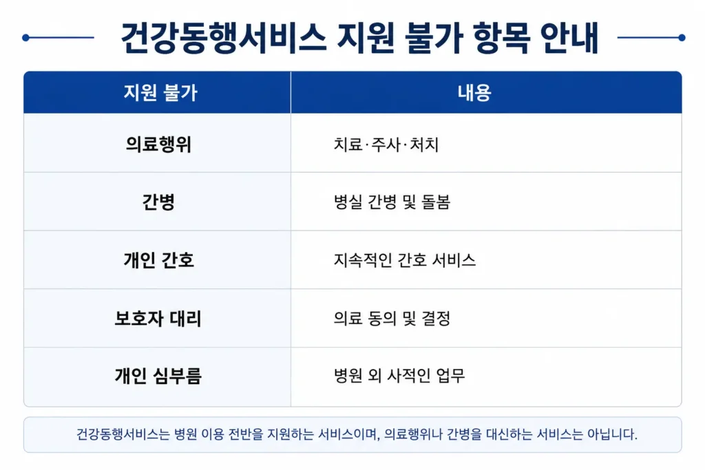 서울시 건강동행서비스 지원 불가 항목