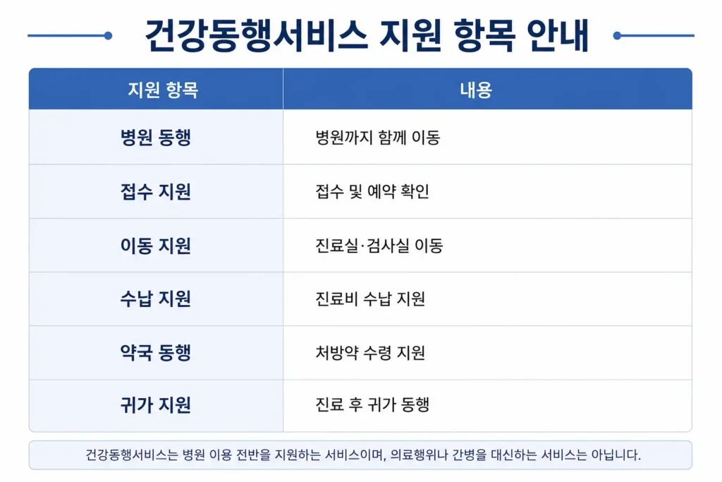 서울시 건강동행서비스 지원 항목