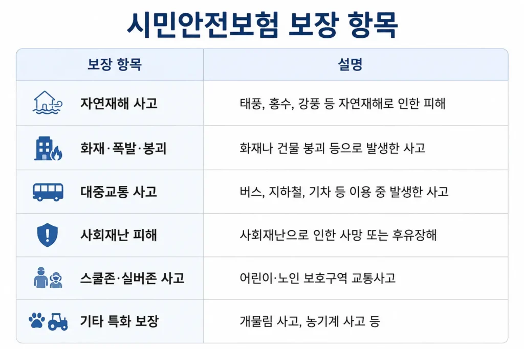시민안전보험 보장 항목