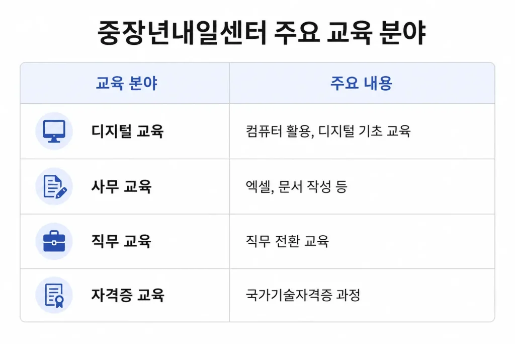 중장년내일센터 주요 교육 분야
