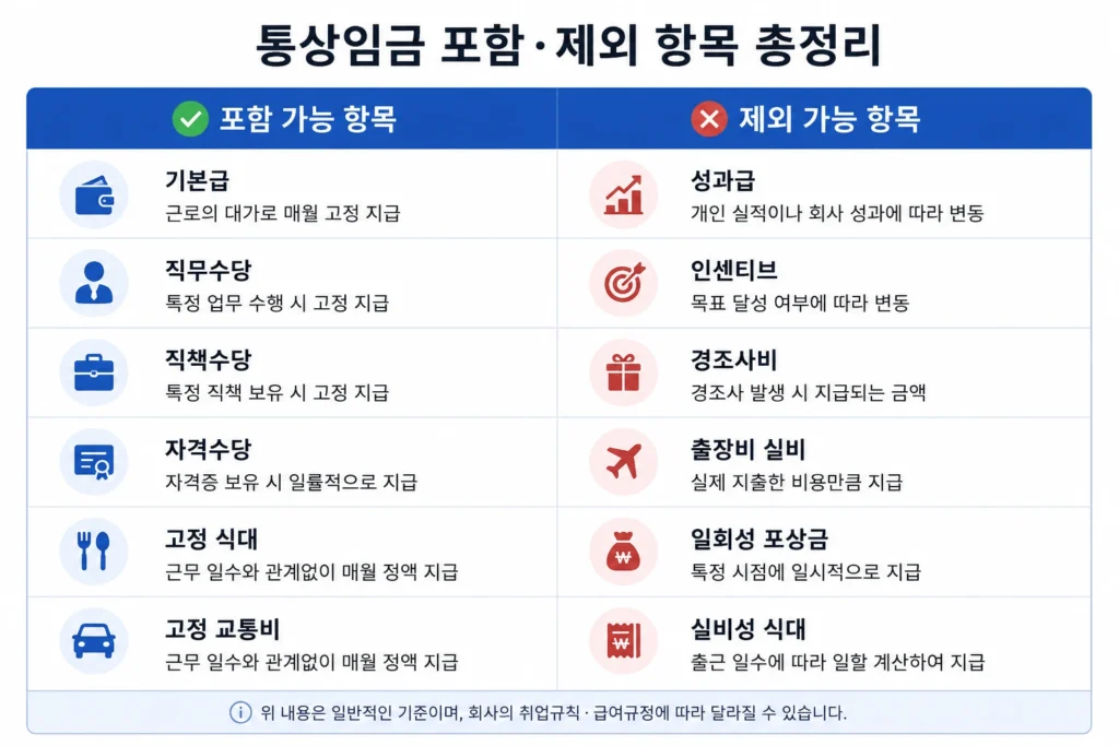 통상임금 계산방법 포함 제외 항목